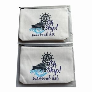 Oh Ship Survival Kit Makeup Bags Set 2 Nautical Cruise Travel Pouches